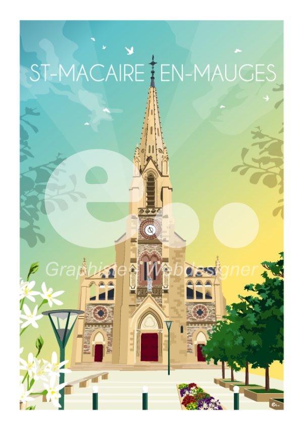 Affiche ville Saint-Macaire-en-Mauges église A3
